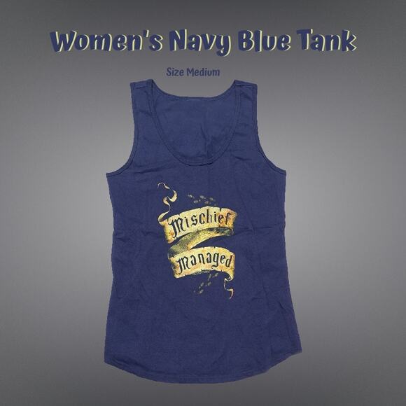 New Women's Navy Blue Mischief Managed Tank Top Shirt Size Medium - Picture 1 of 7